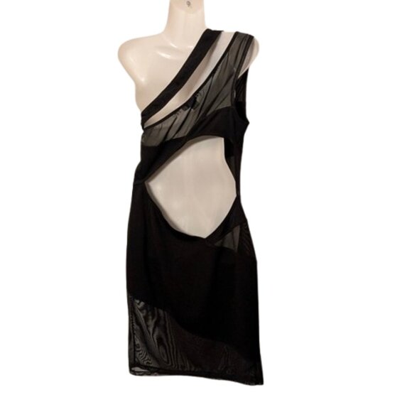 Black One-Shoulder Mesh Dress Dreamgirl new with tag Jr XL - Picture 4 of 11